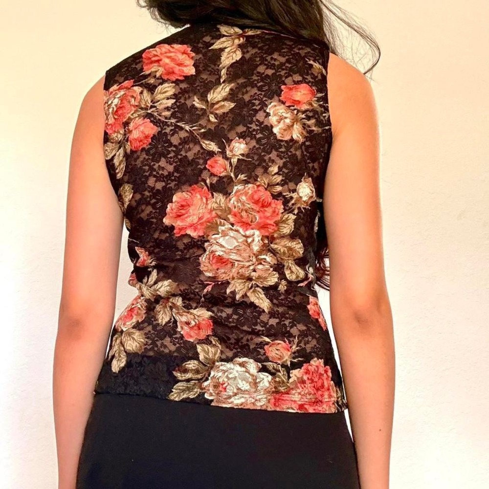 Y2k Black Floral Lace Tank Top
